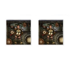 Steampunk, Steampunk Women With Clocks And Gears Cufflinks (square) by FantasyWorld7