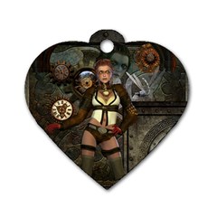 Steampunk, Steampunk Women With Clocks And Gears Dog Tag Heart (two Sides) by FantasyWorld7