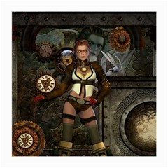 Steampunk, Steampunk Women With Clocks And Gears Medium Glasses Cloth (2-side) by FantasyWorld7