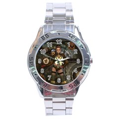 Steampunk, Steampunk Women With Clocks And Gears Stainless Steel Analogue Watch by FantasyWorld7