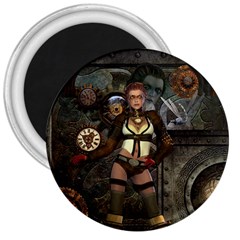 Steampunk, Steampunk Women With Clocks And Gears 3  Magnets