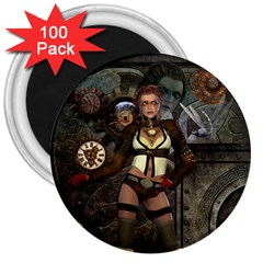 Steampunk, Steampunk Women With Clocks And Gears 3  Magnets (100 pack)