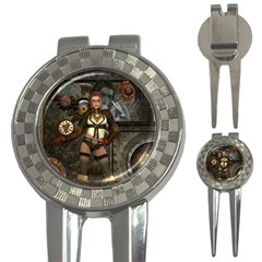 Steampunk, Steampunk Women With Clocks And Gears 3-in-1 Golf Divots