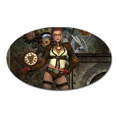 Steampunk, Steampunk Women With Clocks And Gears Oval Magnet by FantasyWorld7