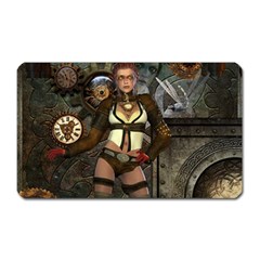 Steampunk, Steampunk Women With Clocks And Gears Magnet (rectangular) by FantasyWorld7