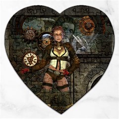 Steampunk, Steampunk Women With Clocks And Gears Jigsaw Puzzle (Heart)