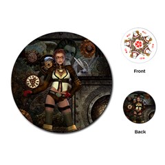 Steampunk, Steampunk Women With Clocks And Gears Playing Cards (round)  by FantasyWorld7