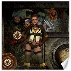 Steampunk, Steampunk Women With Clocks And Gears Canvas 12  X 12   by FantasyWorld7