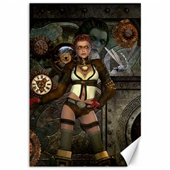 Steampunk, Steampunk Women With Clocks And Gears Canvas 12  X 18  