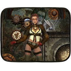 Steampunk, Steampunk Women With Clocks And Gears Fleece Blanket (mini) by FantasyWorld7