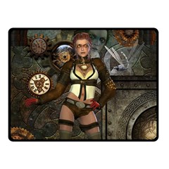 Steampunk, Steampunk Women With Clocks And Gears Fleece Blanket (Small)