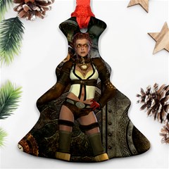 Steampunk, Steampunk Women With Clocks And Gears Christmas Tree Ornament (two Sides) by FantasyWorld7