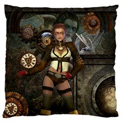 Steampunk, Steampunk Women With Clocks And Gears Large Cushion Case (One Side)