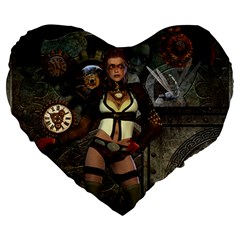 Steampunk, Steampunk Women With Clocks And Gears Large 19  Premium Heart Shape Cushions by FantasyWorld7