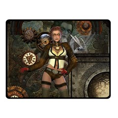 Steampunk, Steampunk Women With Clocks And Gears Double Sided Fleece Blanket (small)  by FantasyWorld7