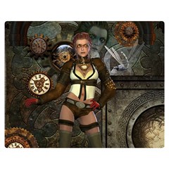 Steampunk, Steampunk Women With Clocks And Gears Double Sided Flano Blanket (medium)  by FantasyWorld7