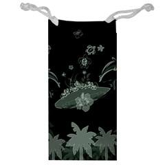 Surfboard With Dolphin, Flowers, Palm And Turtle Jewelry Bag by FantasyWorld7