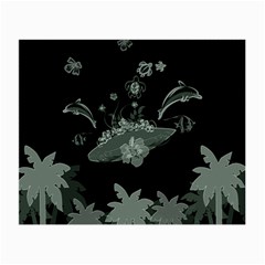 Surfboard With Dolphin, Flowers, Palm And Turtle Small Glasses Cloth (2-side) by FantasyWorld7