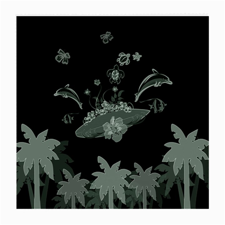 Surfboard With Dolphin, Flowers, Palm And Turtle Medium Glasses Cloth