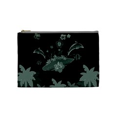 Surfboard With Dolphin, Flowers, Palm And Turtle Cosmetic Bag (medium)  by FantasyWorld7