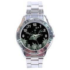 Surfboard With Dolphin, Flowers, Palm And Turtle Stainless Steel Analogue Watch by FantasyWorld7