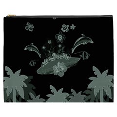 Surfboard With Dolphin, Flowers, Palm And Turtle Cosmetic Bag (xxxl)  by FantasyWorld7