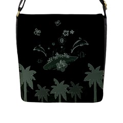 Surfboard With Dolphin, Flowers, Palm And Turtle Flap Messenger Bag (l) 