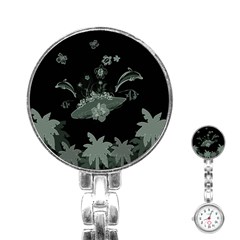 Surfboard With Dolphin, Flowers, Palm And Turtle Stainless Steel Nurses Watch by FantasyWorld7