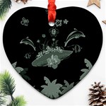 Surfboard With Dolphin, Flowers, Palm And Turtle Ornament (Heart) Front