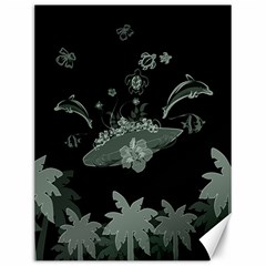 Surfboard With Dolphin, Flowers, Palm And Turtle Canvas 12  X 16   by FantasyWorld7