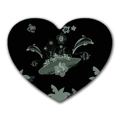 Surfboard With Dolphin, Flowers, Palm And Turtle Heart Mousepads by FantasyWorld7