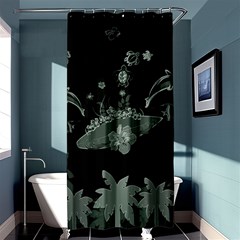 Surfboard With Dolphin, Flowers, Palm And Turtle Shower Curtain 36  X 72  (stall)  by FantasyWorld7