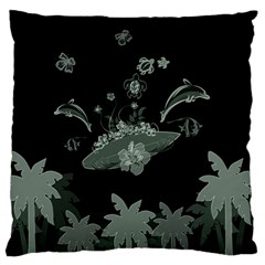 Surfboard With Dolphin, Flowers, Palm And Turtle Standard Flano Cushion Case (one Side) by FantasyWorld7