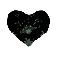 Surfboard With Dolphin, Flowers, Palm And Turtle Standard 16  Premium Flano Heart Shape Cushions by FantasyWorld7