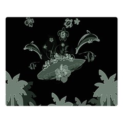 Surfboard With Dolphin, Flowers, Palm And Turtle Double Sided Flano Blanket (large)  by FantasyWorld7