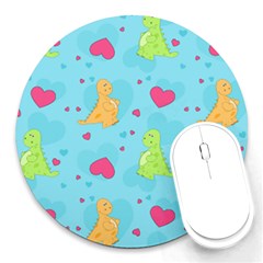 Dinosaur Love Pattern Round Mousepads by Bigfootshirtshop