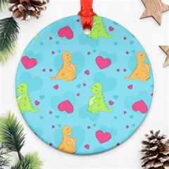 Dinosaur Love Pattern Ornament (round) by Bigfootshirtshop