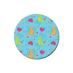 Dinosaur Love Pattern Rubber Coaster (round)  by Bigfootshirtshop