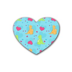 Dinosaur Love Pattern Rubber Coaster (heart)  by Bigfootshirtshop