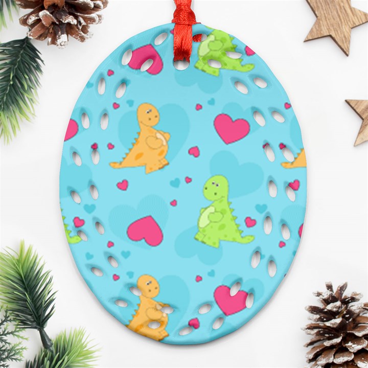 Dinosaur Love Pattern Oval Filigree Ornament (Two Sides)