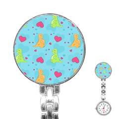 Dinosaur Love Pattern Stainless Steel Nurses Watch by Bigfootshirtshop