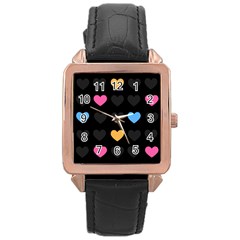 Emo Heart Pattern Rose Gold Leather Watch  by Bigfootshirtshop