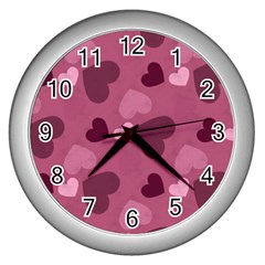 Mauve Valentine Heart Pattern Wall Clocks (Silver) 