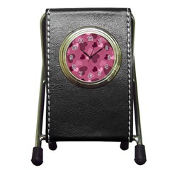 Mauve Valentine Heart Pattern Pen Holder Desk Clocks