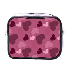 Mauve Valentine Heart Pattern Mini Toiletries Bags