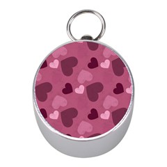 Mauve Valentine Heart Pattern Mini Silver Compasses