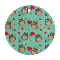 Owl Valentine s Day Pattern Ornament (round) by Bigfootshirtshop