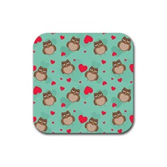 Owl Valentine s Day Pattern Rubber Coaster (square)  by Bigfootshirtshop