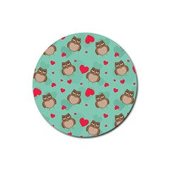 Owl Valentine s Day Pattern Rubber Round Coaster (4 Pack)  by Bigfootshirtshop