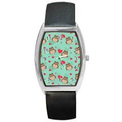 Owl Valentine s Day Pattern Barrel Style Metal Watch by Bigfootshirtshop